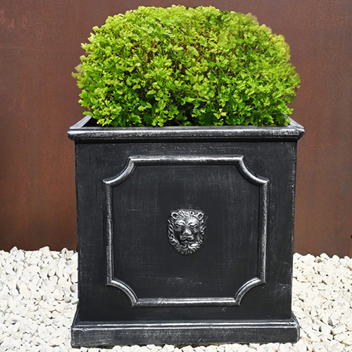 Faux Lead Clayfibre Lion Head  Square Planter (38 x 38 x 38 cm)