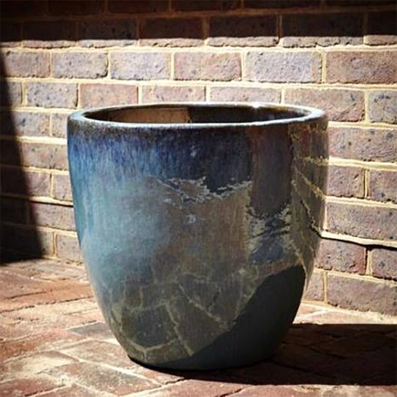 Glazed Large Egg Pot Planter- Streaky Green