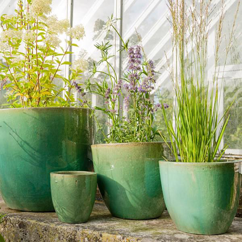 Large Glazed Eggpot Planter Olive green