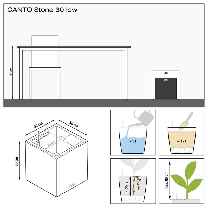 Lechuza CANTO Stone Low (CANTO Stone 30 low, Stone Grey)