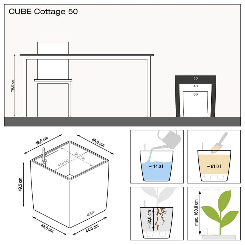 Lechuza CUBE Cottage (CUBE Cottage 50, Granite)