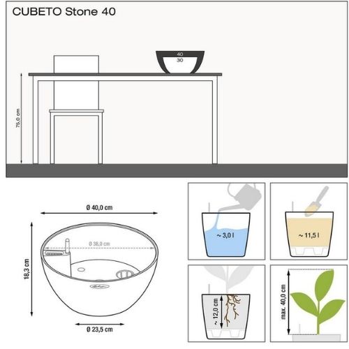 Lechuza CUBETO Stone (CUBETO Stone 40 (40 x 18.3 cm), Sand Beige)