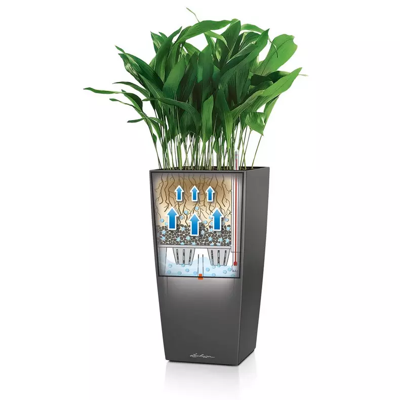 Lechuza CUBICO PREMIUM Self Watering Planter (CUBICO 30, Silver Metallic)