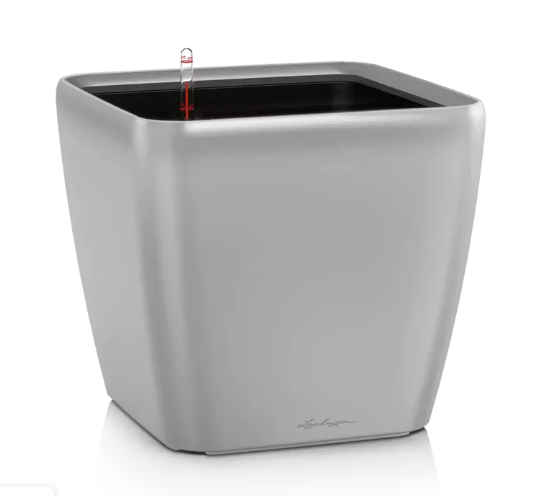 Lechuza QUADRO LS Premium Self Watering Planter  (QUADRO LS 43, Silver Metallic)