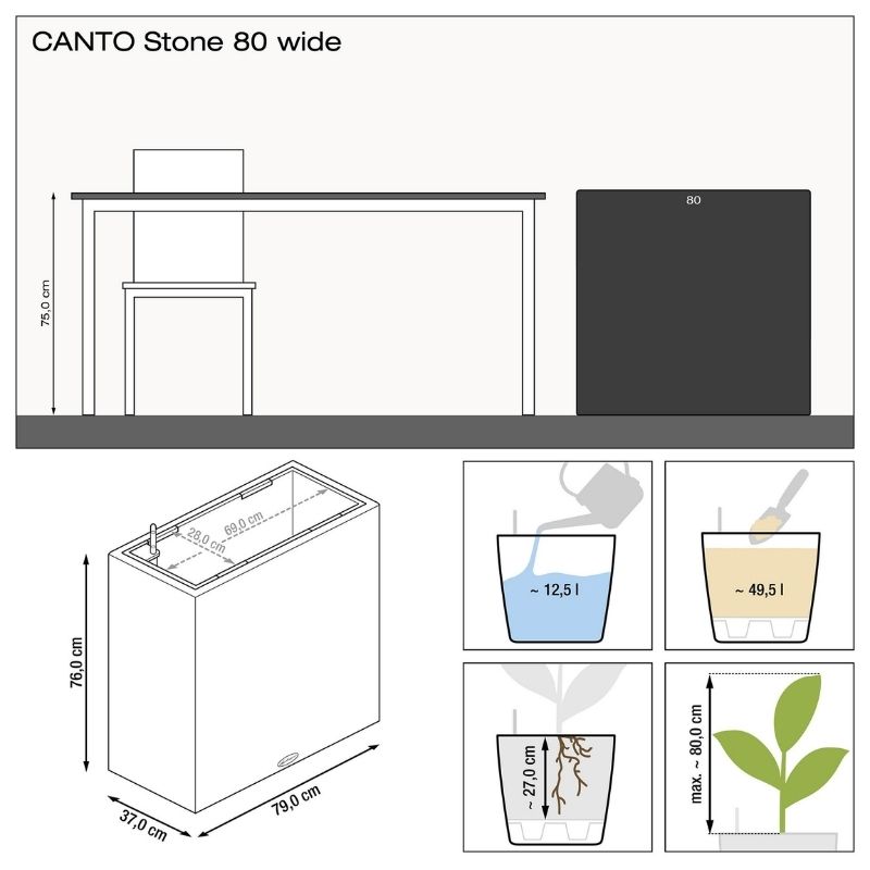 Lechuza CANTO Wide Self Watering Planter (Stone Grey)