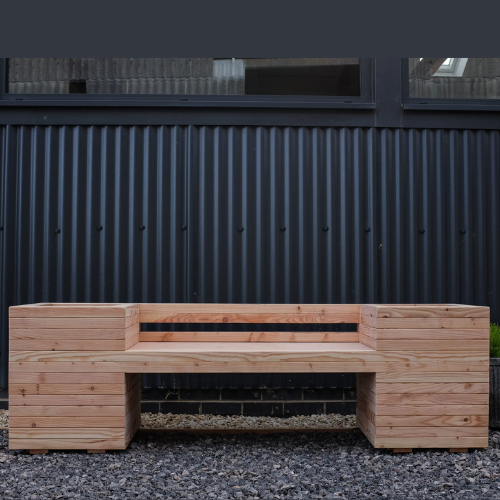 Wooden Planter Bench with Back